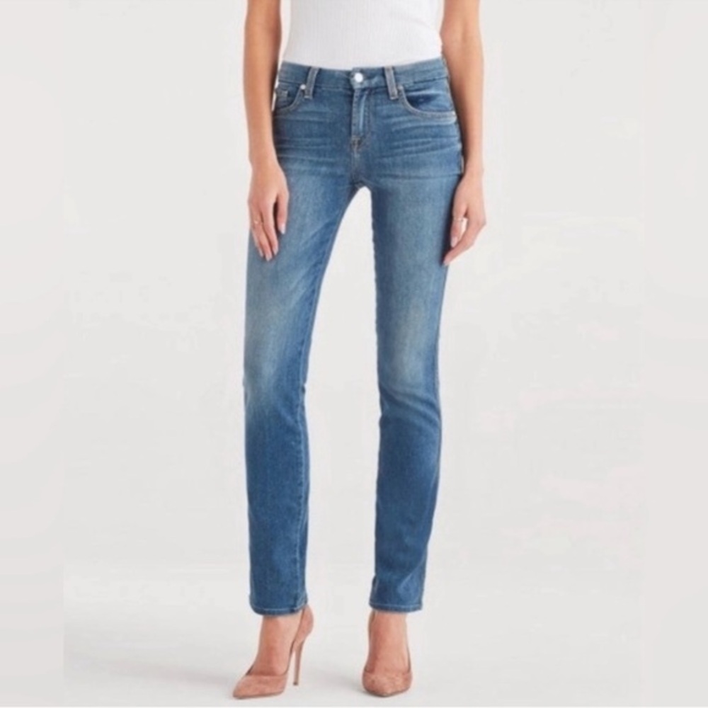 7 For All Mankind Women Straight Leg Jeans in Medium Blue